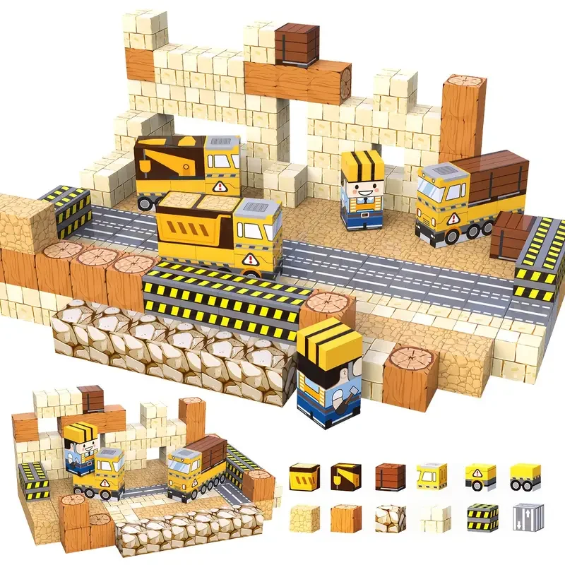 

Magnetic Blocks 100PCS Magnetic Building Blocks Magnetic Blocks Road with Track Construction Vehicles STEM Construction Toys