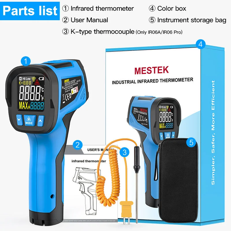 Mestek, Termómetro Infrarrojo Digital IR06Pro, -40~800 ° Termómetro Láser, Pirómetro sin Contacto, Higrómetro, Termómetro IR