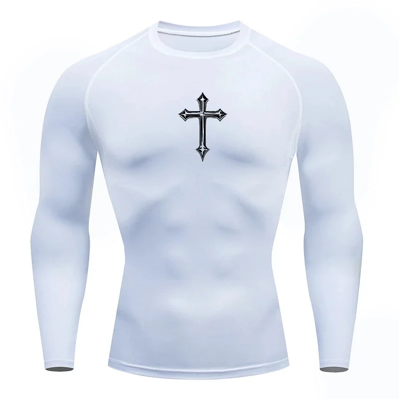 New Style Men's Long-Sleeved Sports Shirt - Horrifying Cross 3D Print Sports Tight Fit Fitness Running Quick-Dry Sports T-Shirt