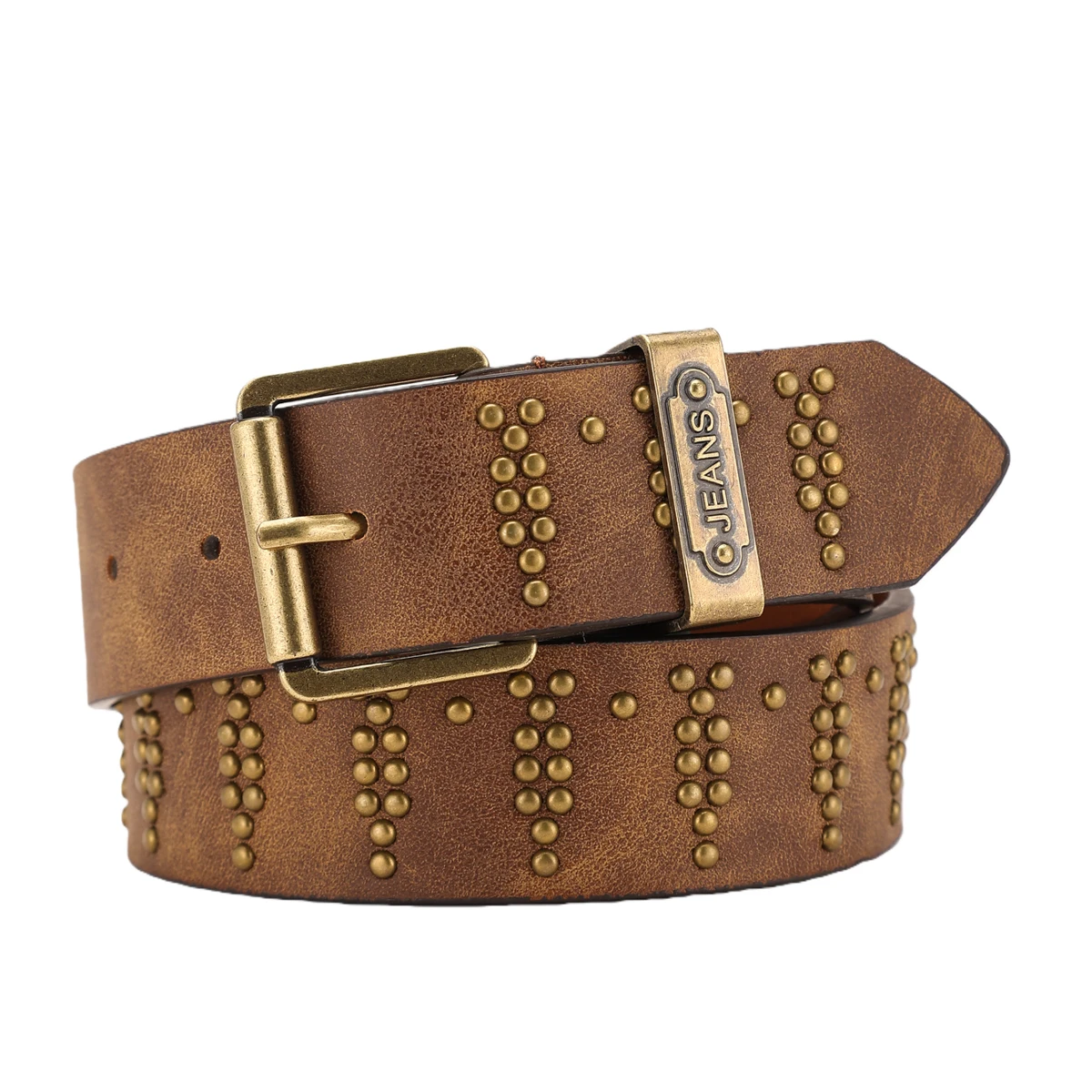 

A pin buckle PU rivet belt for both men and women, a casual and retro classic belt suitable for daily work