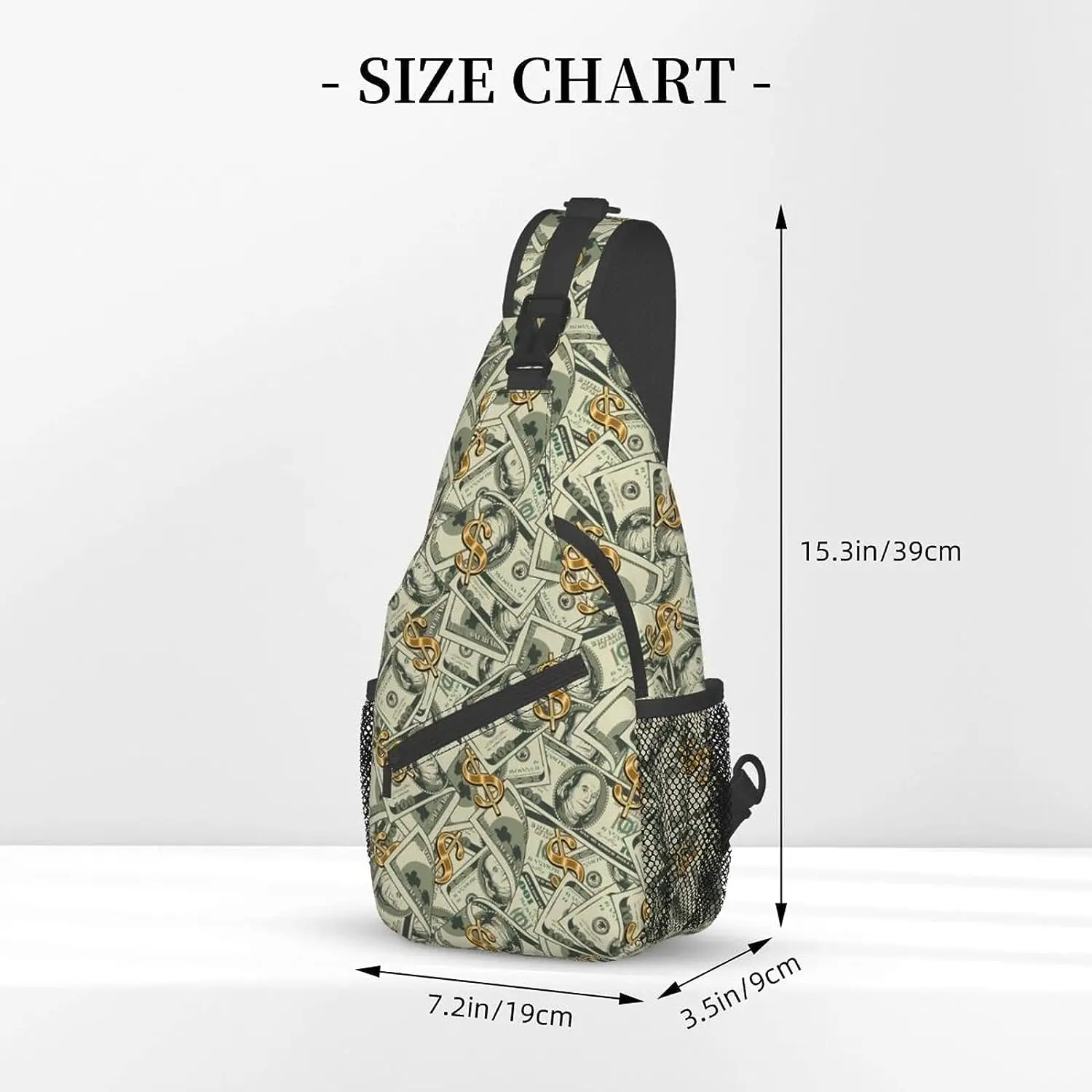 Vintage US Hundred Dollar Bills Sling Backpack Crossbody Sling Bag Travel Chest Daypack Hiking Shoulder Bag for Women Men