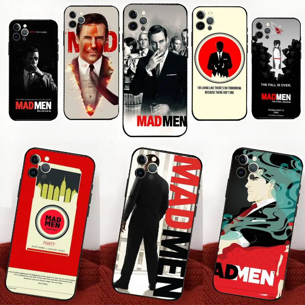 Funda de Silicona Negra para iPhone 17 Air 16 15 14 13 Pro Max 11 12 con Diseño de la Serie de TV Americana Mad Men