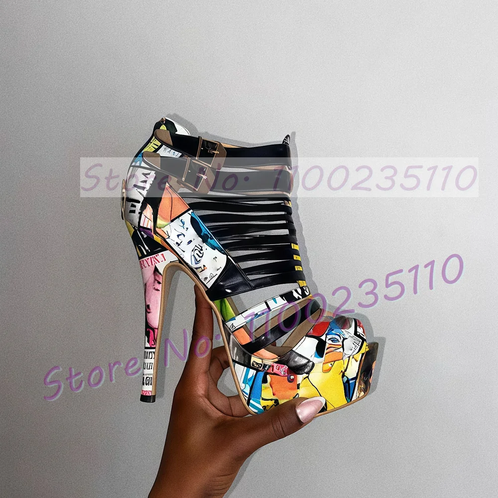 Colorful Graffiti Black Strapp - Sandal Strappy Heeled ulasan dan harga