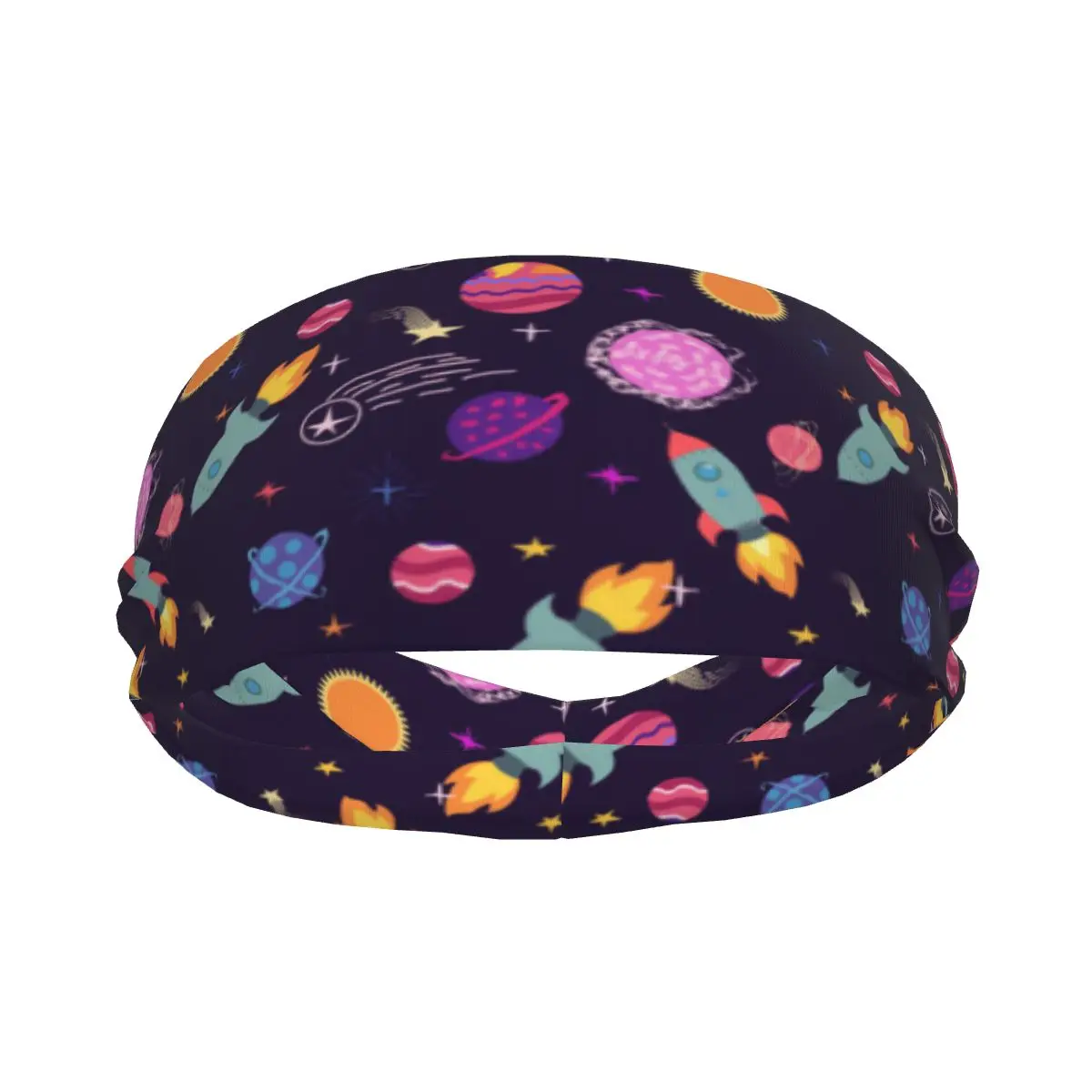 

Sports Headband Planets Rockets And Stars Running Fitness Sweatband Absorbent Cycling Jog Hair Bandage