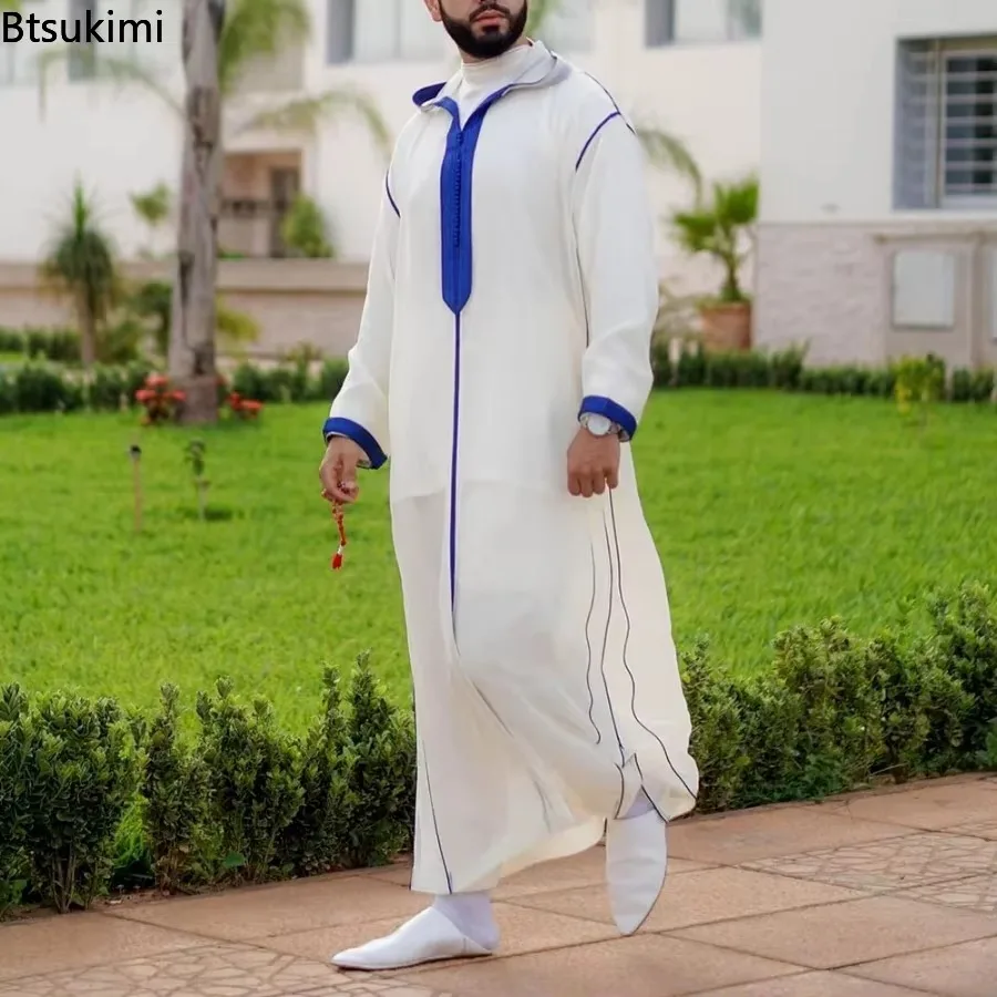 New 2025 Traditional Muslim Clothing Eid Middle East Jubba Thobe Men Thobe Arab Muslim Robes with Long Sleeves Gifts for Husband