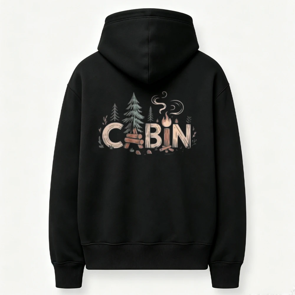 Cabin Pine Tree Campfire Forest Graphic Hoodie Front Print Sweatshirt Wilderness Cabin Life Outdoor Camping Hiking Casual Hooded