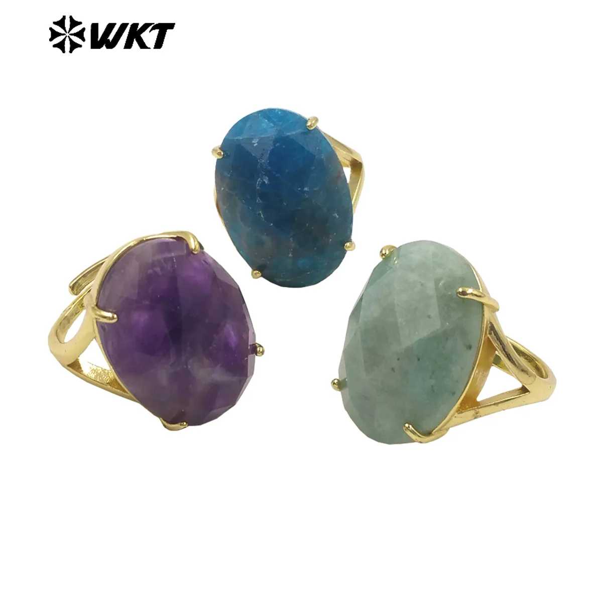 WT-R604 Smooth Fine Oval Shape Gemstone With 18k Gold Plated Blackobsidian Stone Rings For Women Party Jewelry Decorated