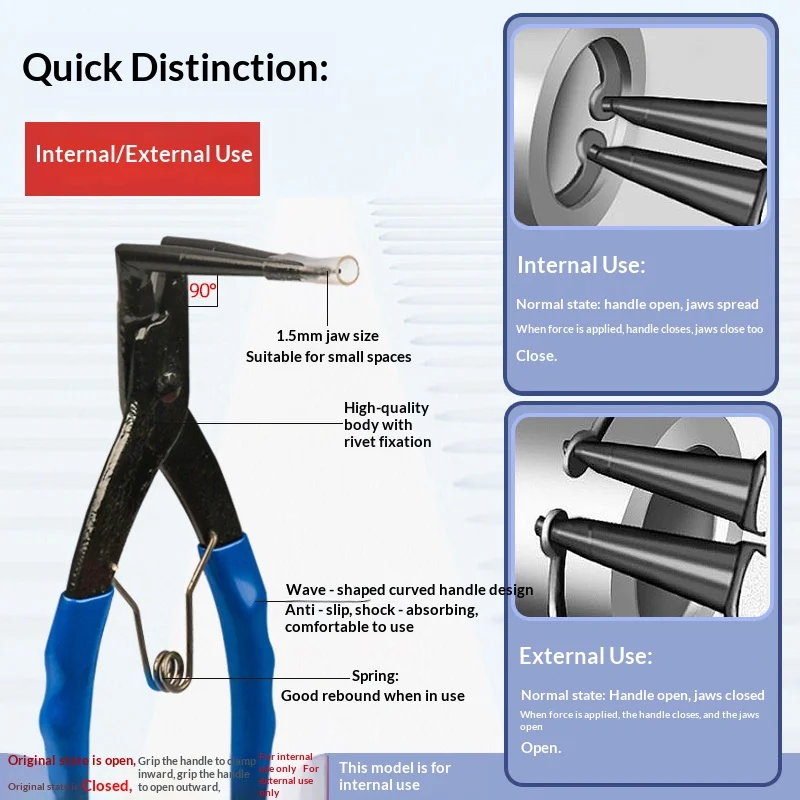 HOMEFISH 90 Degree Bent Long Nose Snap Ring Pliers Heavy Duty Internal Circlip Remover Auto Garage Repair Tools