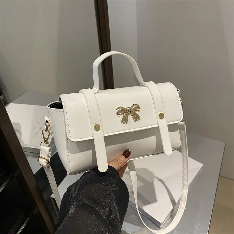 summer new trend fashion bow decoration small square bag women's simple casual commuter shoulder messenger bag