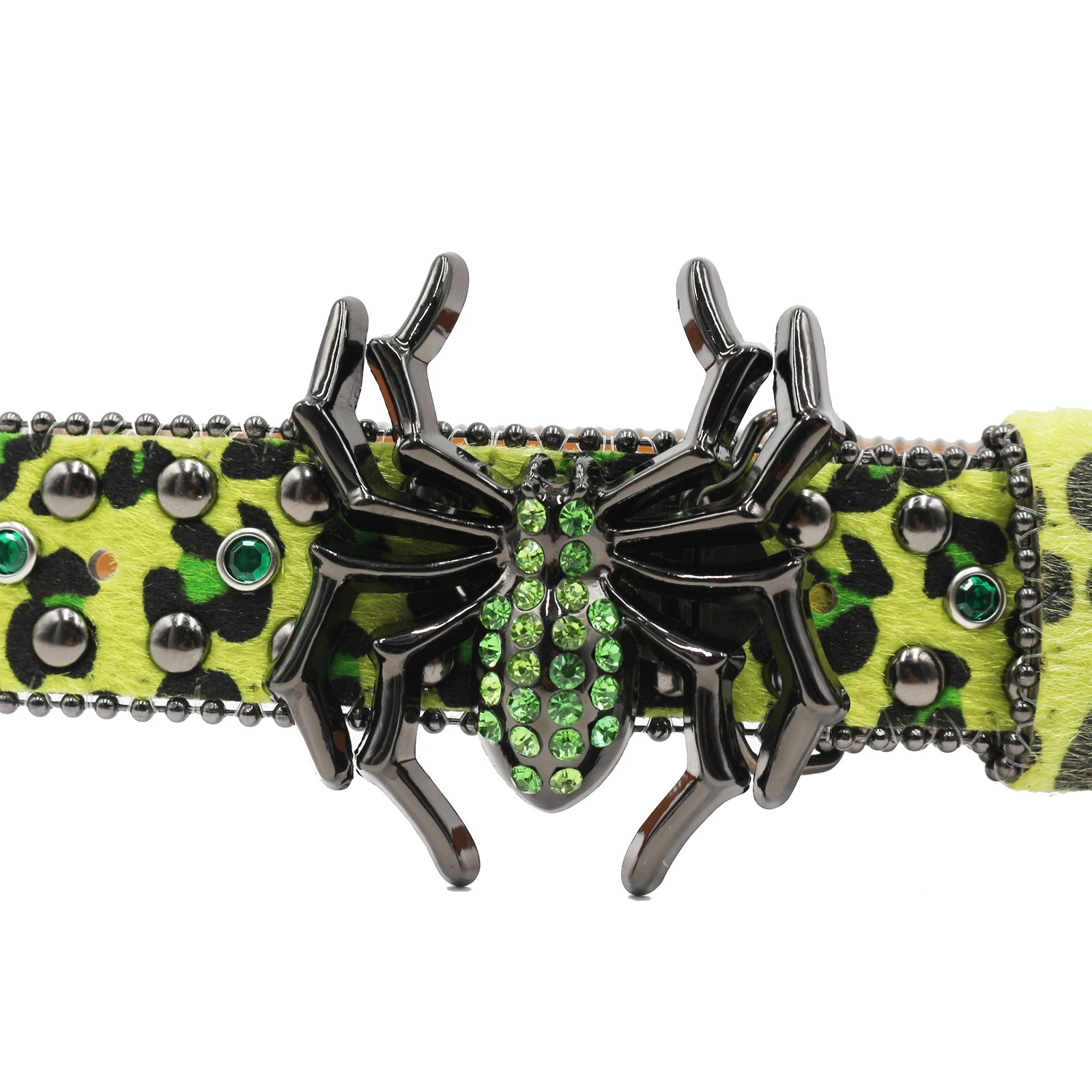 New spider buckle Women Solid /Leopard Print Studded Rhinestone Belt PU Leather Bling Crystal  Glitter Waistband for Club Party view 6
