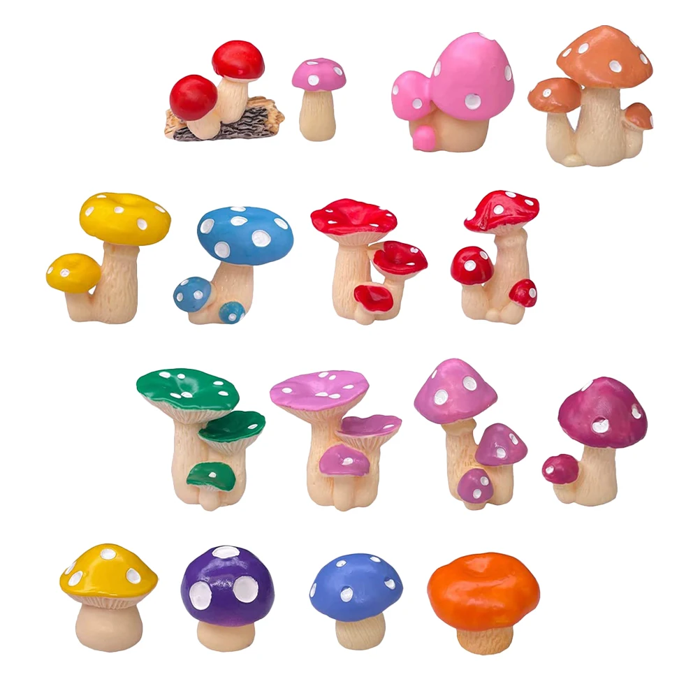 

16pcs Simulated Mushrooms Cake Decoration Resin Miniature Figurines Micro Landscape Ornament Bonsai Garden Statue