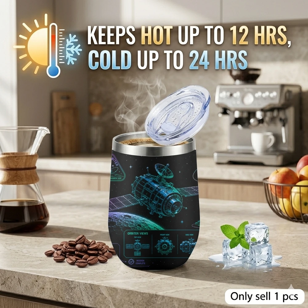 Space Exploration Art Vacuum Flasks 12oz Eggshell Cup With Lid Portable Coffee Cups Travel Household Office Drinking Mug
