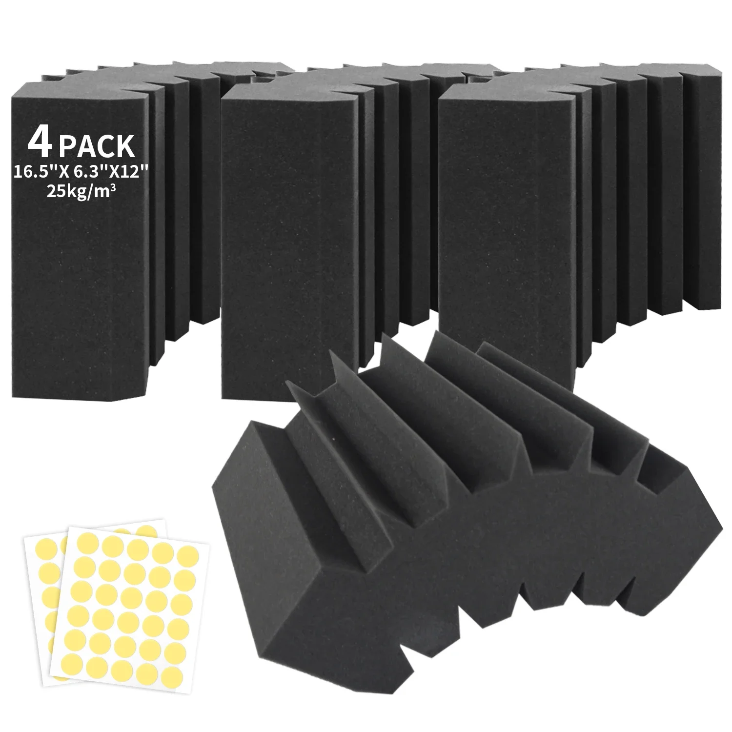 

4 Pack Curved Bass Acoustic Panels 16.5"x6.3"x12" - 25kg/m³ Fireproof Low-Frequency Soundproofing Foam Acoustic Foam Wall Panel
