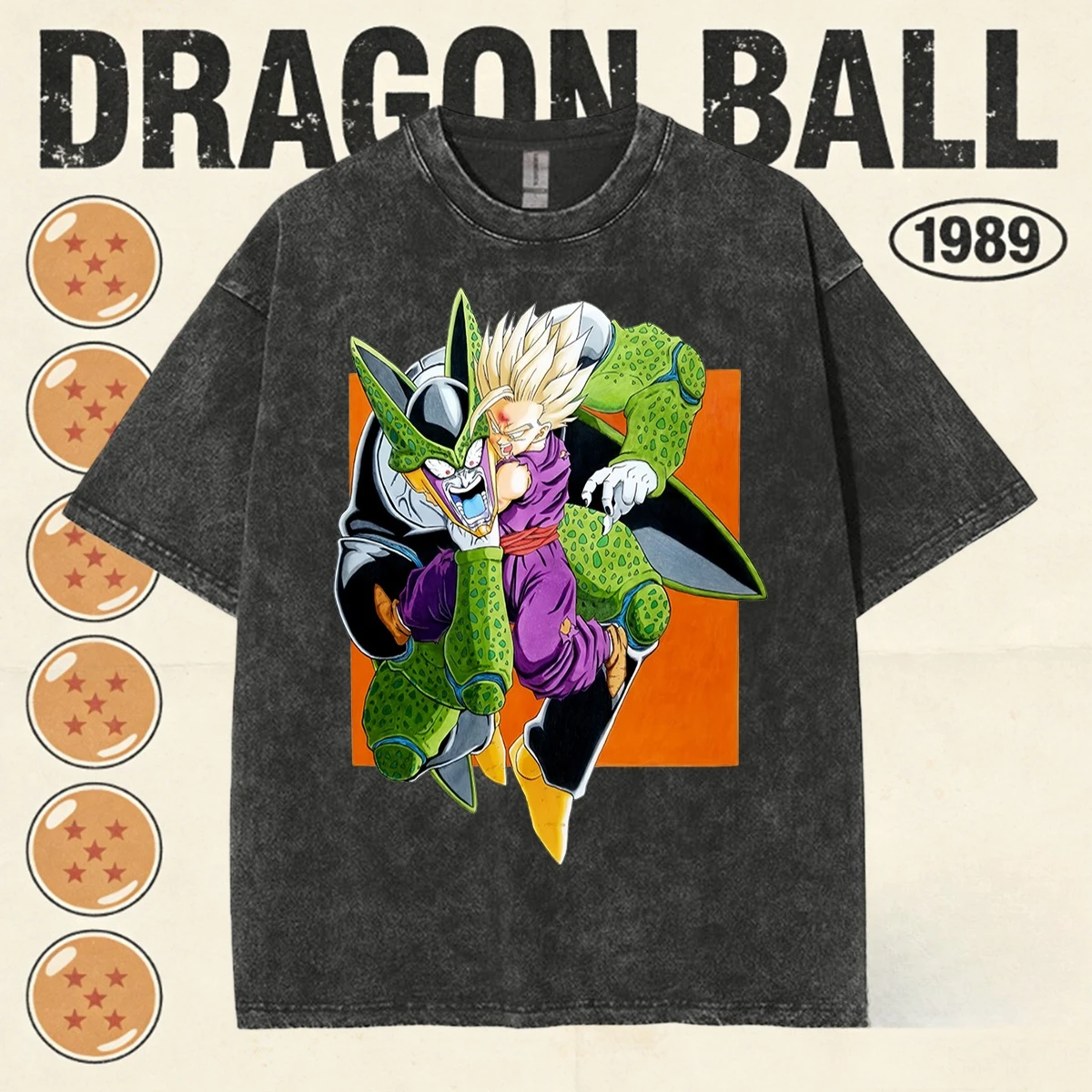 Camiseta Vintage DBZ de Verano 2026 para Hombre, 100% Algodón Pesado, Estampado Gohan Vs Cell, Camiseta de Gimnasio y Streetwear