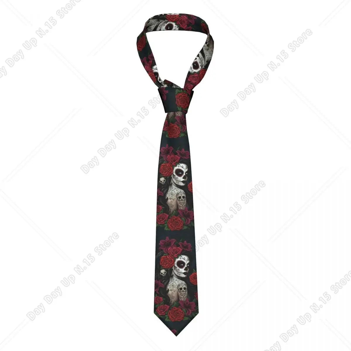 Custom Mexican Sugar Skull Day Of The Dead Neckties Men Silk Skeleton Gothic Halloween Neck Tie for Business