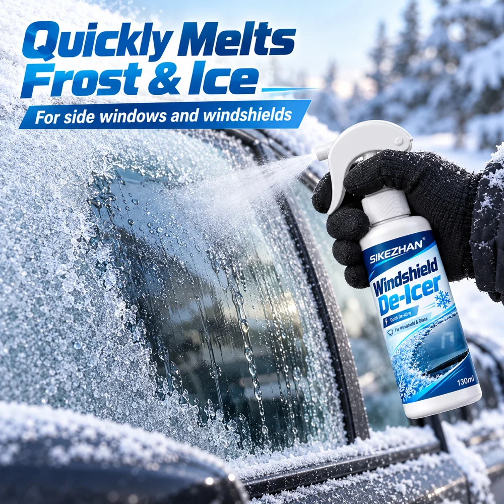 Car Windshield De-Icer 130ml Winter Ice Frost Remover Spray with Scraper Cloth for Auto Window Glass Cleaning Deicing Care Kit
