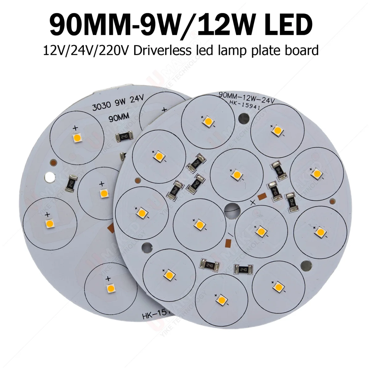 

2pcs 90mm 12V 24V Led bulb lawn light source, 9W 12W Warm white/ white driverless aluminum plate diy for wall outdoor water lamp