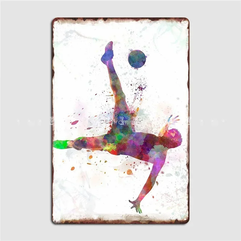 Man Soccer Football Player Flying Kicking Poster Metal Plaque Cinema Kitchen Party Retro Poster Tin Sign Poster