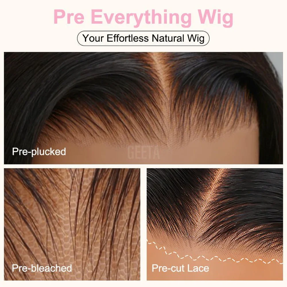 Geeta 12A 250% Body Wave 13x6 Pre Cut Lace Front Human Hair Wigs 7x5 Glueless Wigs Upgrade Drawstring Pre-plucked Pre-bleached
