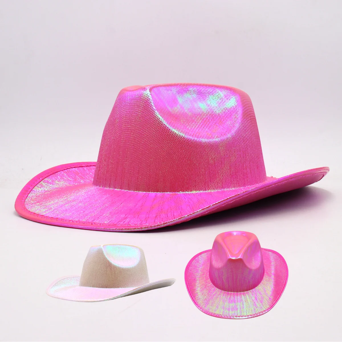 New Halloween Laser Reflective Western Cowboy Hat Women Colorful Dance Party Props Bride Pink Cowgirl Men Knight Hats California