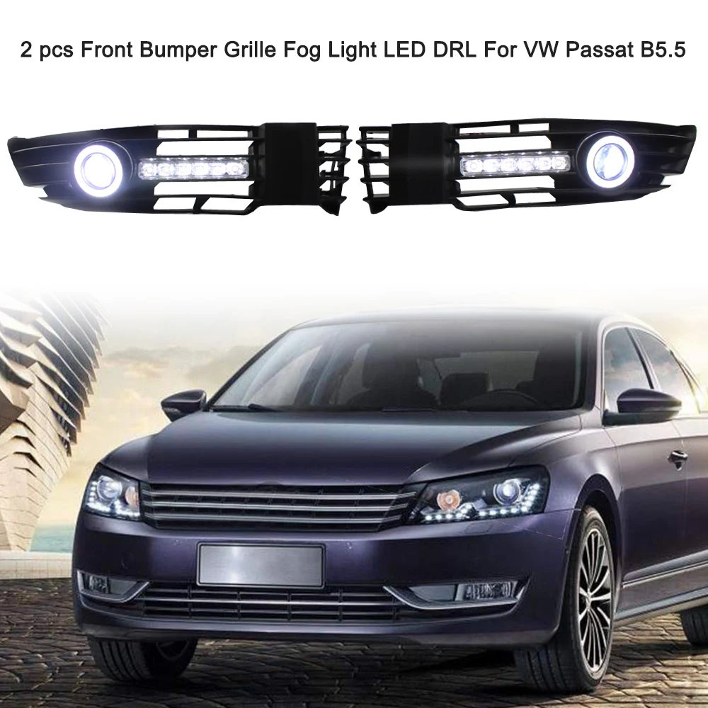 2PCS Front Bumper Grille Fog Light Daytime Running Light LED DRL Turn Signal Lamp With 6 LEDs Fit For VW Passat B5.5 2001-2005