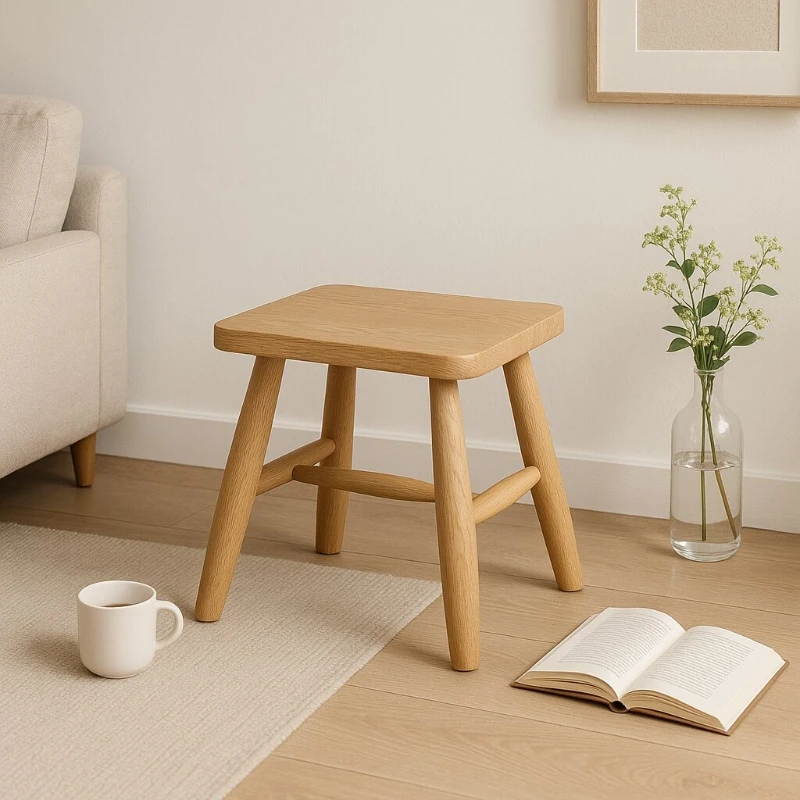 Wood Single Chair, Entryway Shoe Stool, Wabi-Sabi Solid Wood Furniture, Small Living Room Seat, Multi-Purpose Home Seating