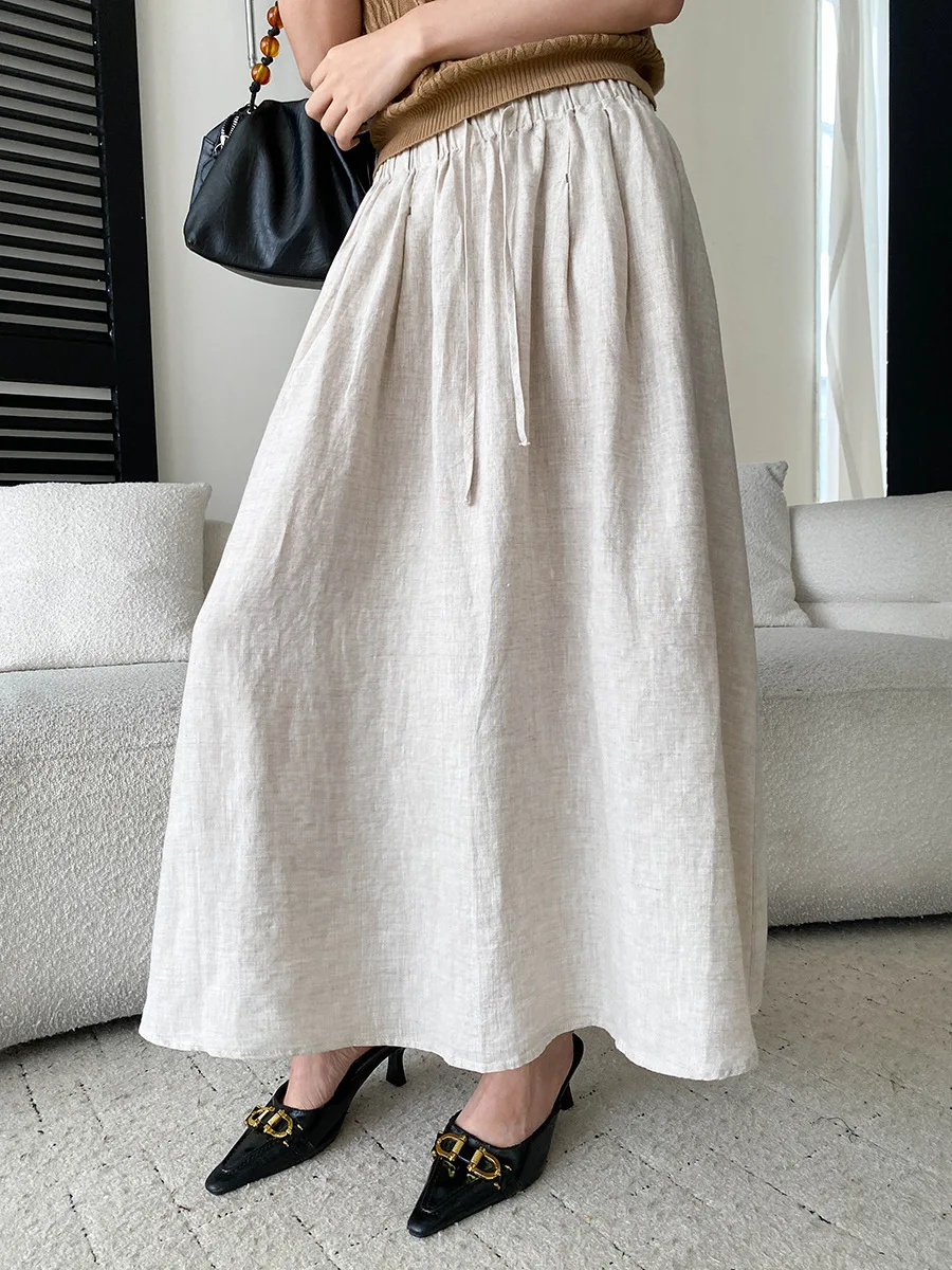 Autumn new minimalist style elastic waistband drawstring loose skirt
