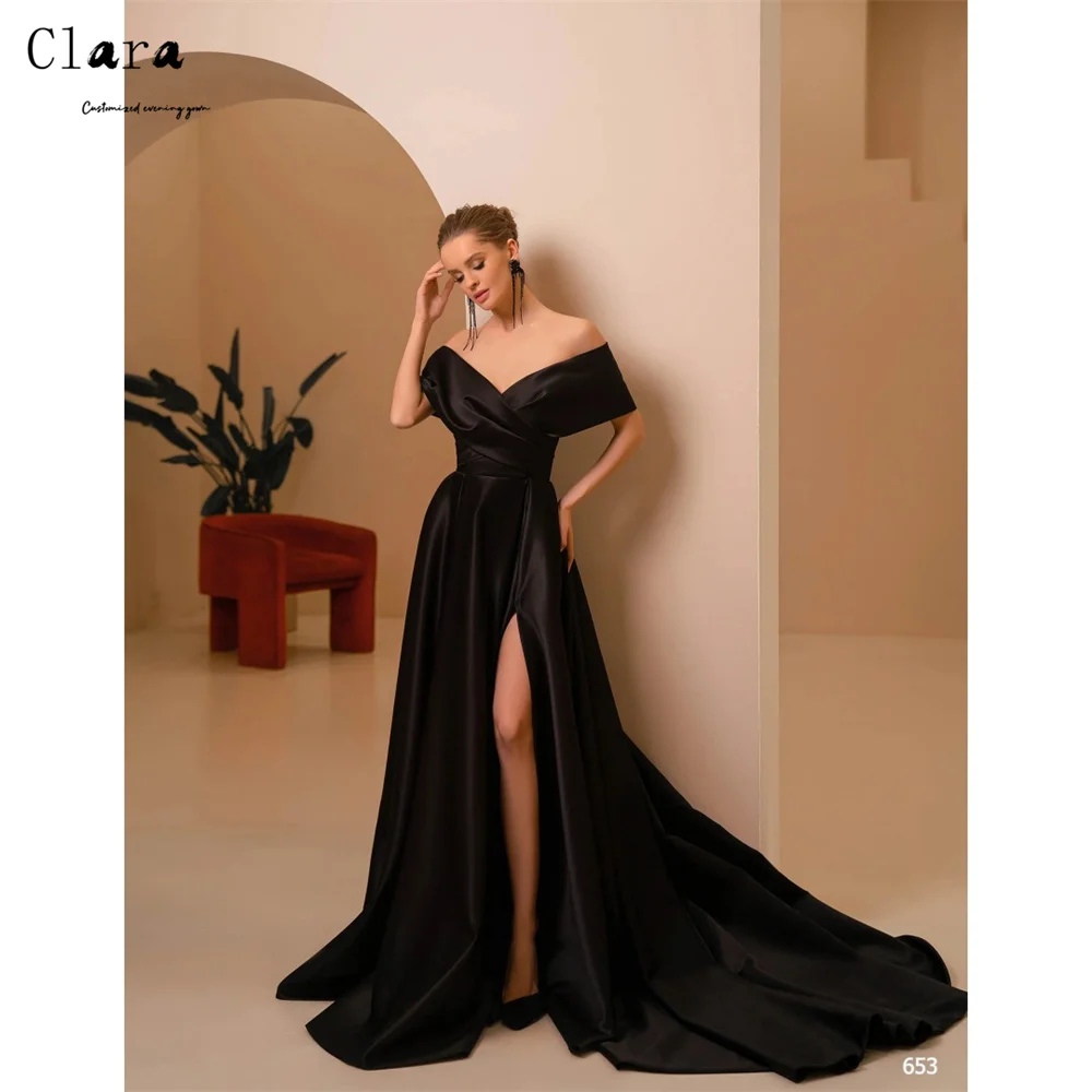 Clara Custom Schwarz Seitenschlitz A-Linie Schulterfrei Elegante Cocktailkleider Party Langes Kleid Abendkleider Luxuskleid 2025