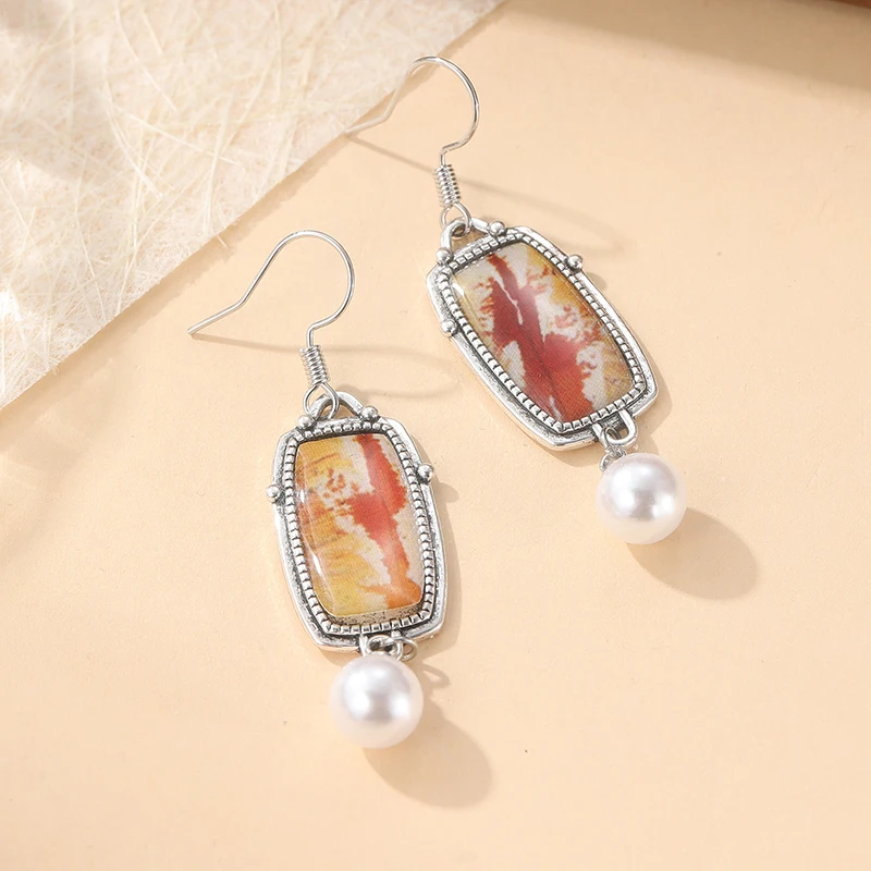 Ethnische Hoop-Ohrringe Vintage Damen Boho Silberfarben Hängende Ohrringe Sommer Strand Mode Schmuck
