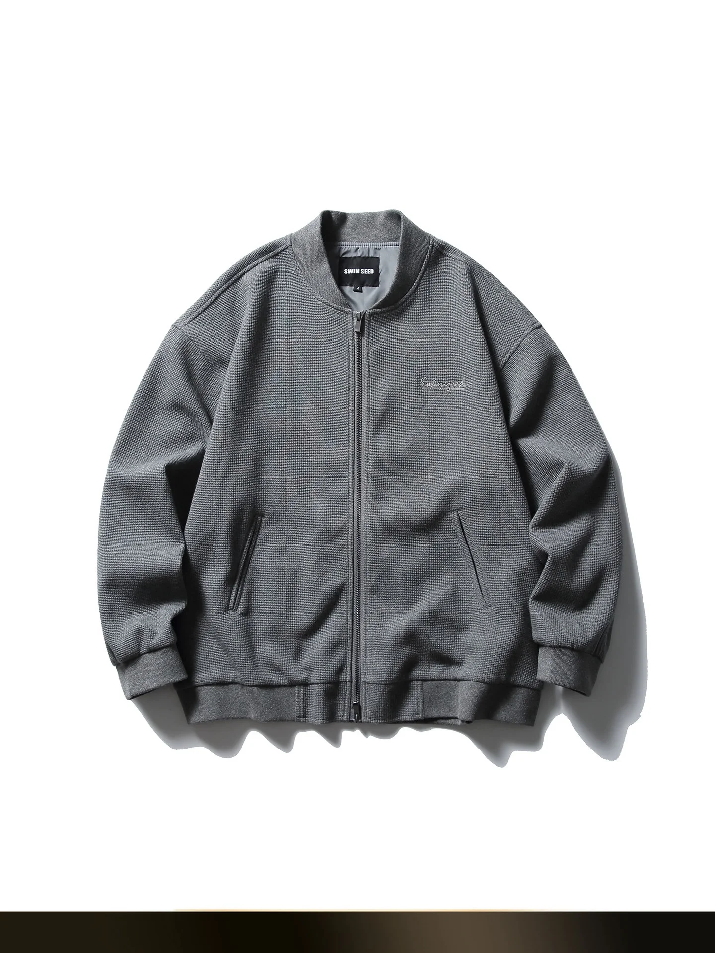 

American Retro Pure Color Simple id Baseball Jaet Long Sve Casual Embroidery Couple's Autumn Leisure Windproof Zipper