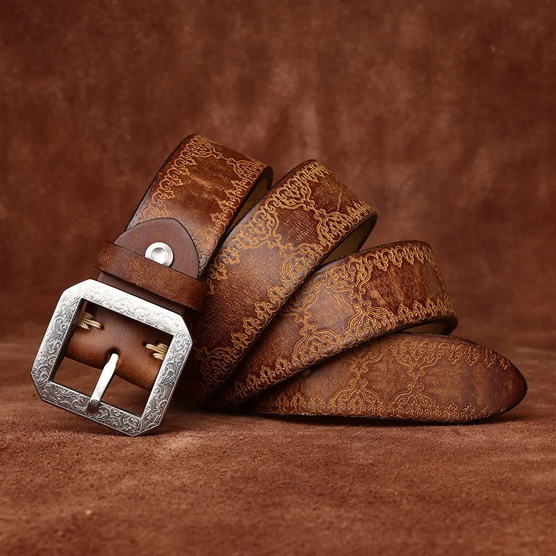 

3.8CM Pure Cowhide High Quality Genuine Leather Belts for Men Strap Male Stainless Steel Buckle Jeans Thickening Cowboy Cintos