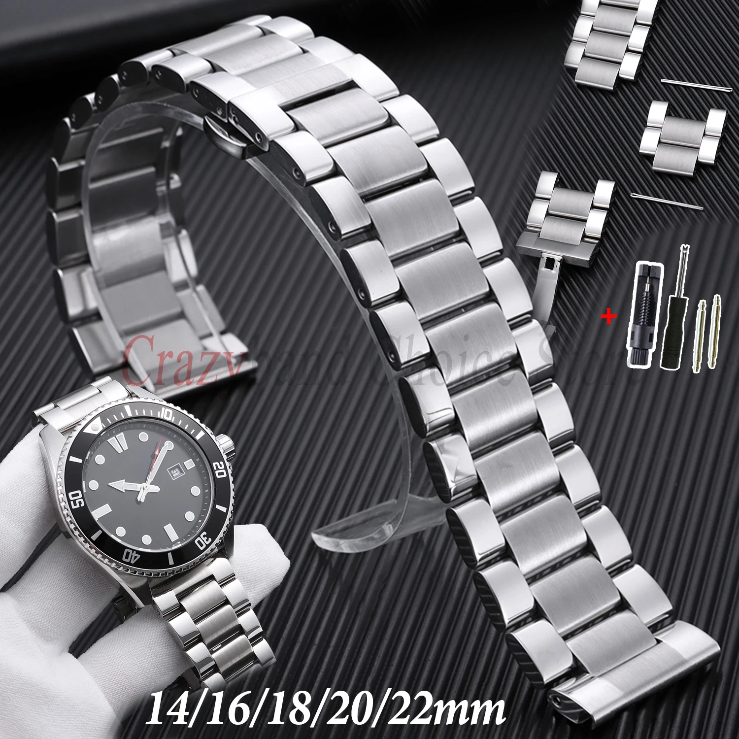 14/16/18/20/22 mm massives Edelstahl-Uhrenarmband für Casio, für Tudor, für Seiko, universelles Metall-Faltschließe-Armband für Geschäftsleute