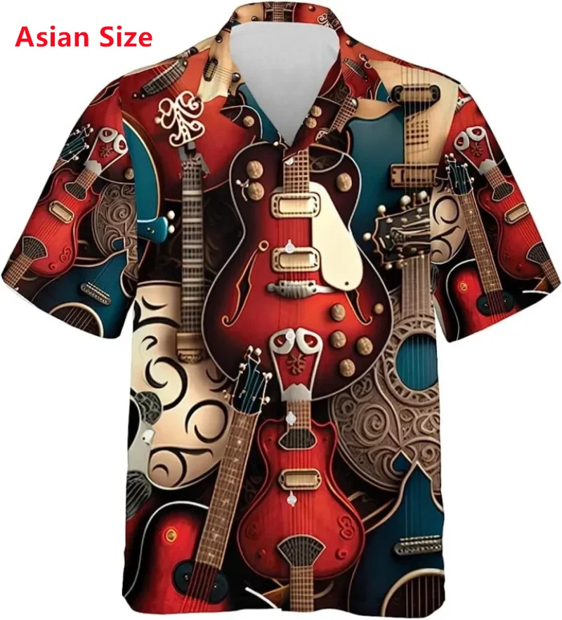 All Over Print Guitar On Fire And Ice Hawaiian Shirts For Men Short Sleeve Button Shirt Blouse Mens Gift For Music Lover