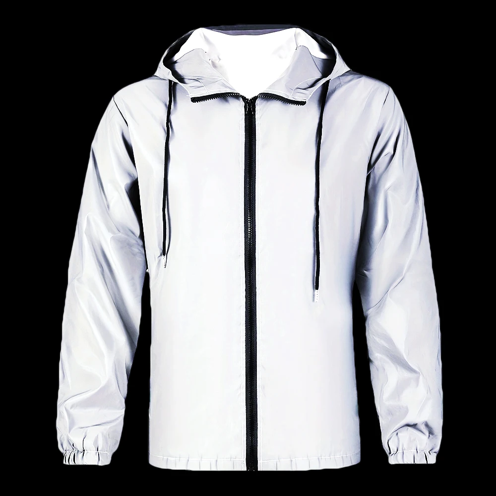 Men's Loose New Style Reflective Hooded Jacket Night Cycling Running Sports Outdoor Windproof Fashion Hip-hop Streetwear Coats