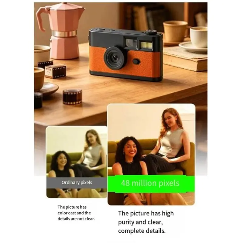 B63B-Retro Vintage Mini Screenless Digital Camera 8MP Photo LED Flash 7 Mode Filters Without Screen Camping Brown
