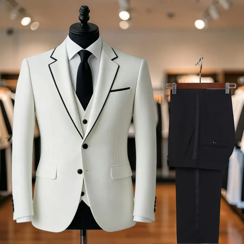 

3 Pieces Suits for Men for Wedding Slim Fit Groom Tuxedo for Prom Formal Suit Set Fashion Jacket Vest with Black Pants 2026