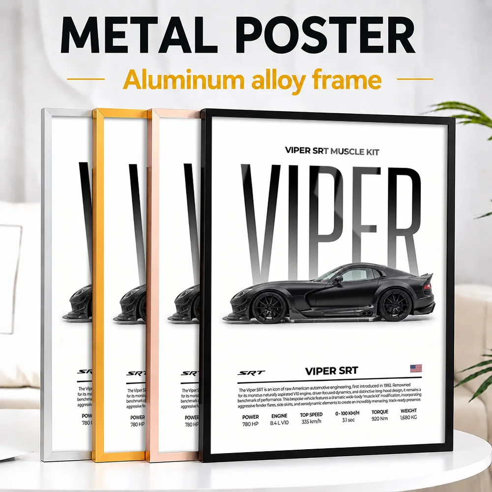 American Viper SRT Car Side View Framed Metal Print Personalized Studio Graphic Wall Art For Loft Or Games Room, Driver Gift