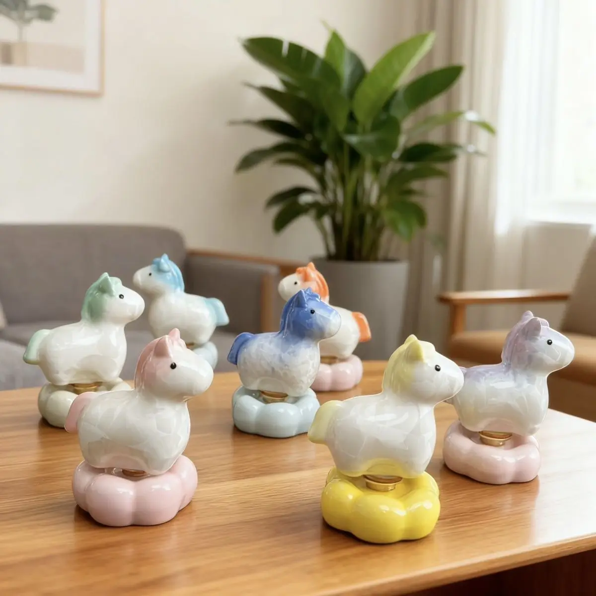 Spinning Ponies Ornament Ceramic Cute Toy Tea Pets Desktop Adornment Attract Wealth Home Table Decor Handcrafted Handicraft Gift