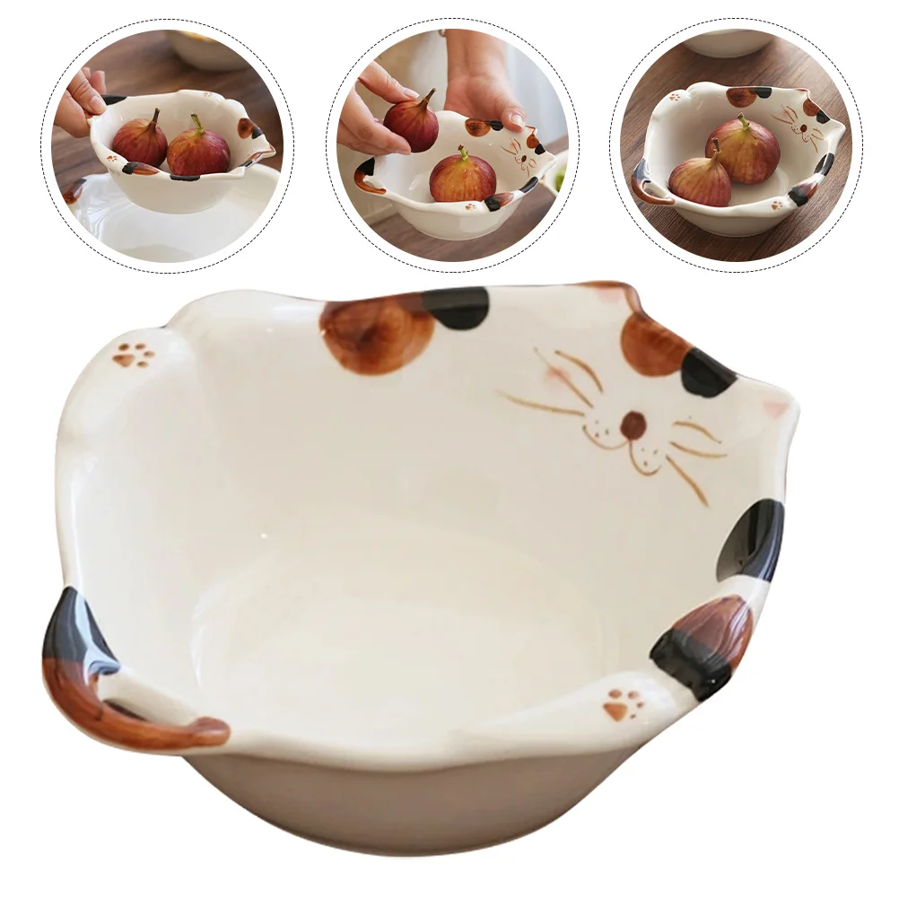

Ceramic Breakfast Bowl Cat Design Creative Fruit Serving Salad Food Bowl Decorative Printed Household Food Container
