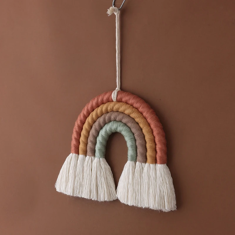 Rainbow Wall Hanging Ornament Handmade Weaving Macrame Home Decoration for Nursery Kids Room