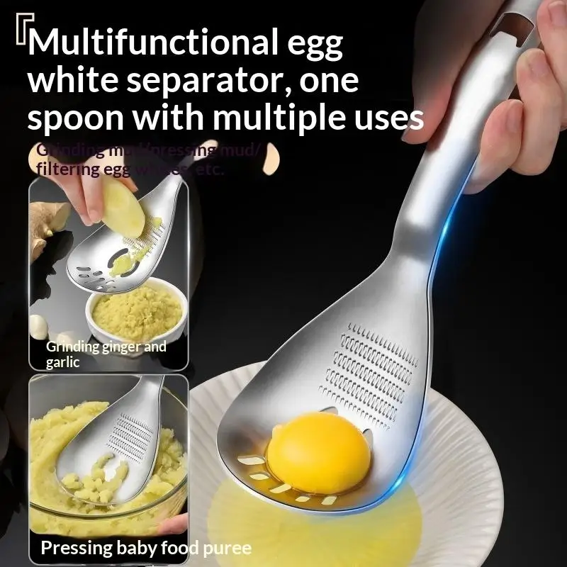 Multifunctional Kitchen Grinder Spoon, Stainless Steel Tool for Grating Garlic, Ginger & Vegetables, Easy-Clean & Compact