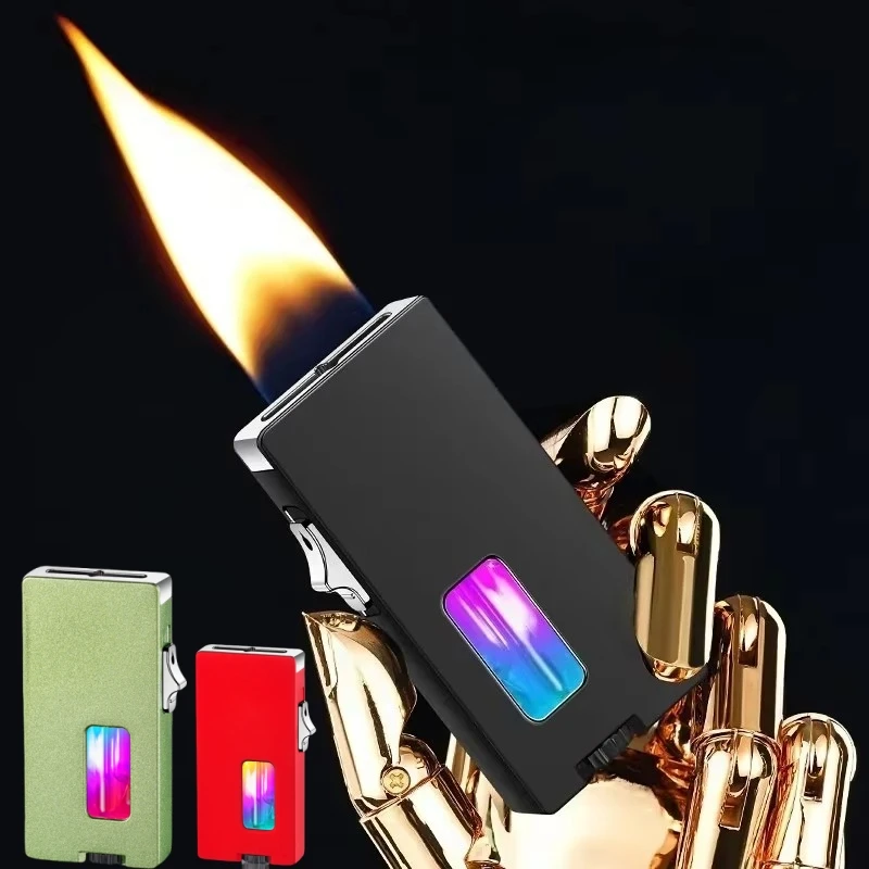 

New Creative Open Flame Butane Gas Metal Lighter Visible Window Induction Ignition Electric Lighter Smoking Lighter Gift