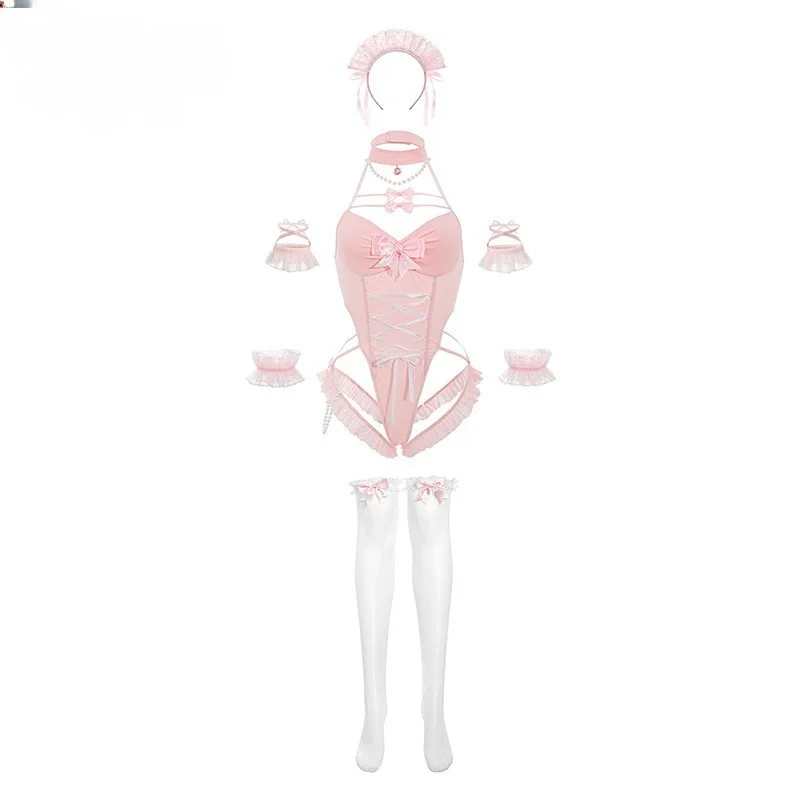 

2025 г., сексуальное женское белье, боди из чистого жемчуга, милая, висячая шея, открытая грудь, комбинезон с открытой промежностью, комплект без снятия, женские боди