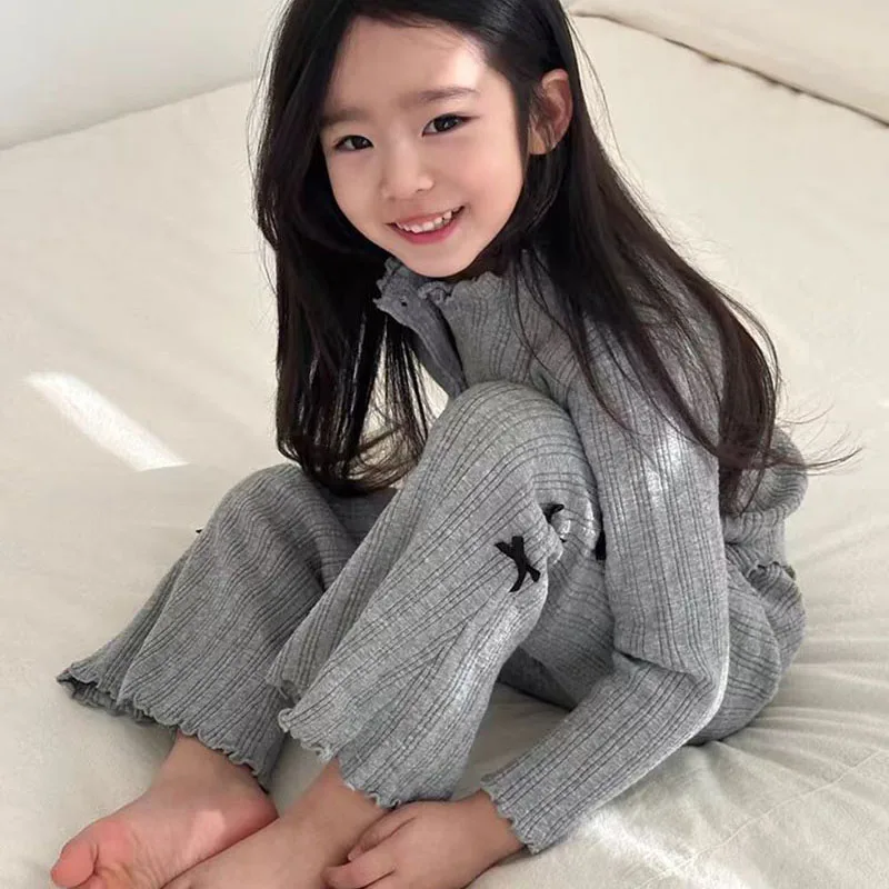 Spring Girls Clothes Sets Cotton Long Sleeve Knitted Cardigan Wide Leg Pants Suits Kids Casual Outfits Children's Clothes Sets 3