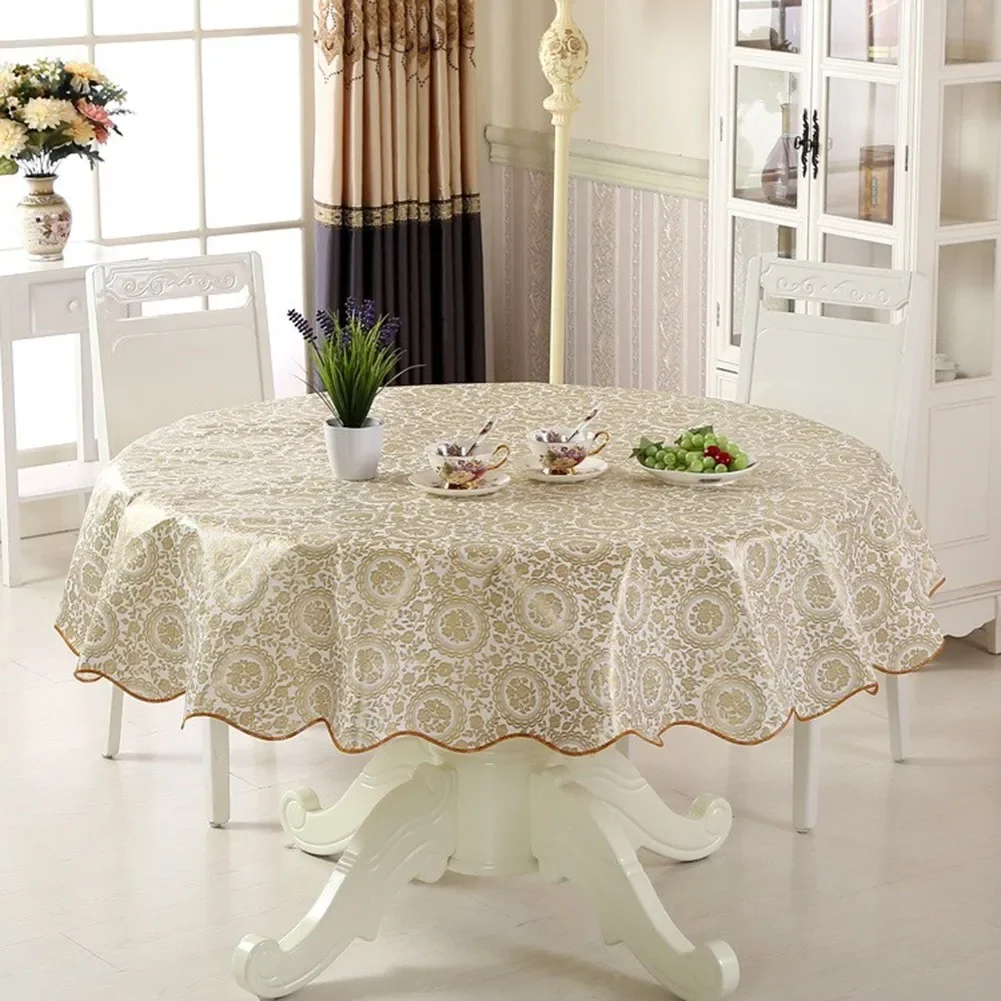 PVC Round Table Cloth for 4/6 Seaters 152 Cm 180cm New Year Dining Table Cover Waterproof Oil Proof Floral Printed Tablecloths