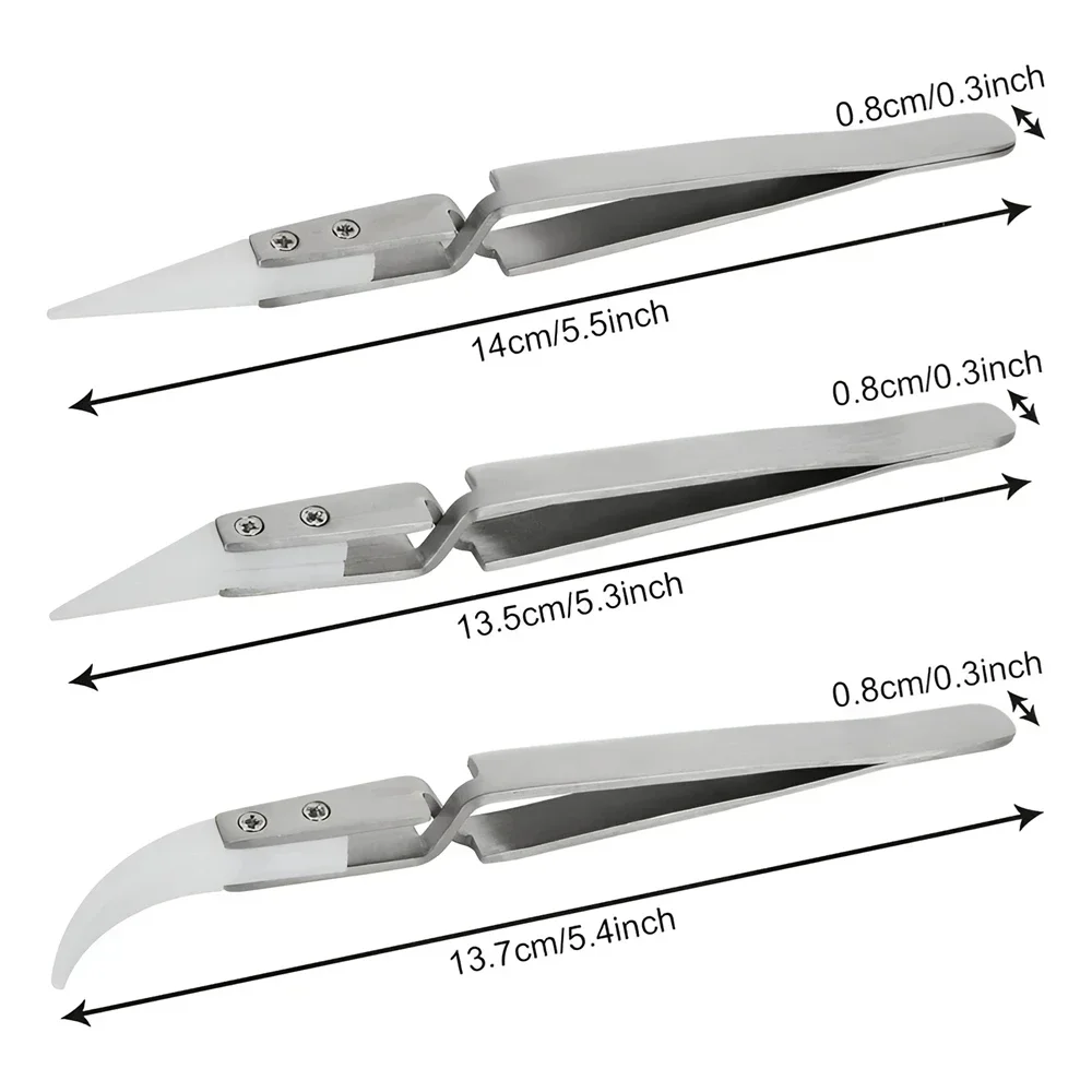 1/5pcs Ceramic Straight Tip Electronic Soldering Tweezers, Anti-Static Reverse Acid Resistant Precision Chuck Ceramic Tweezers