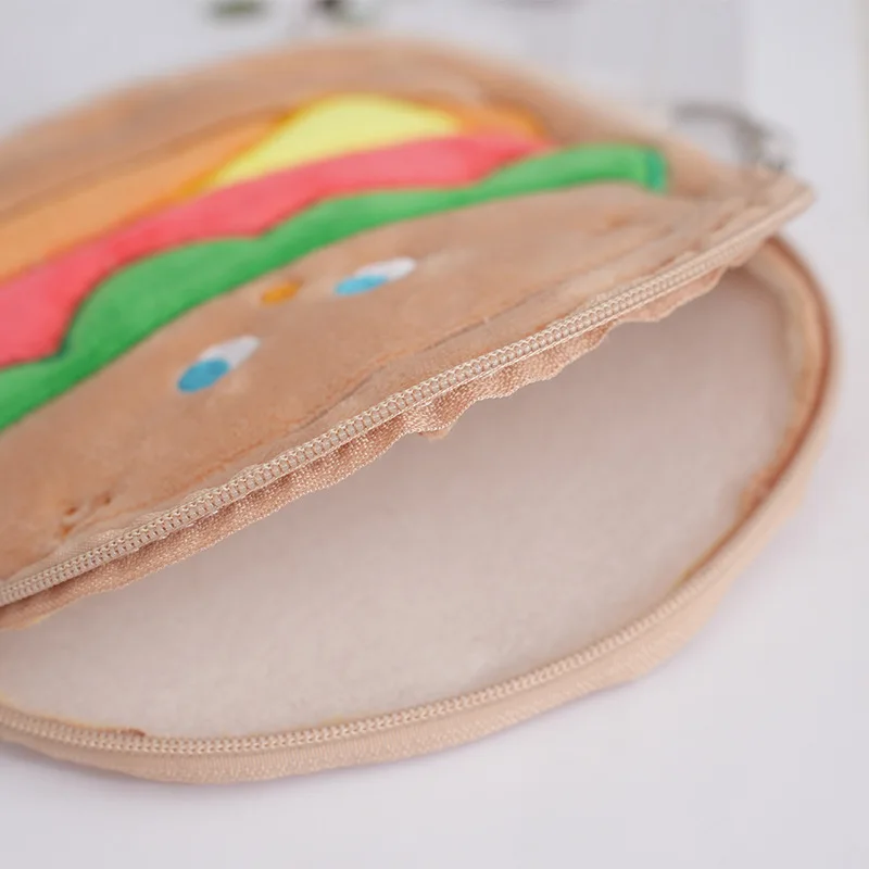 Children's Coin Purse Cartoon Creative Women Wallet Coin Storage Bag Plush Headphone Bag Hamburger Zip Key Holder Headphone Bag