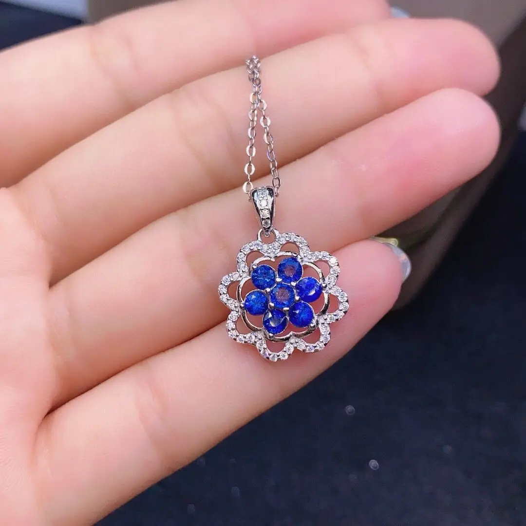 

ZECAA 925 Blue Sapphire Jewelry Woman Sapphire Pendant With Natural Blue Sapphire 3*3mm S925 Silver Blue Sapphire Lady Pendant