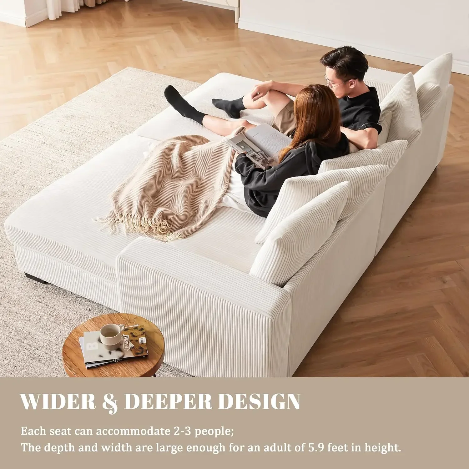 

Бестселлер! Модульный секционный диван с глубоким сиденьем 101,6 дюйма, удобные вельветовые секционные диваны для гостиной, L-образный диван с обивкой