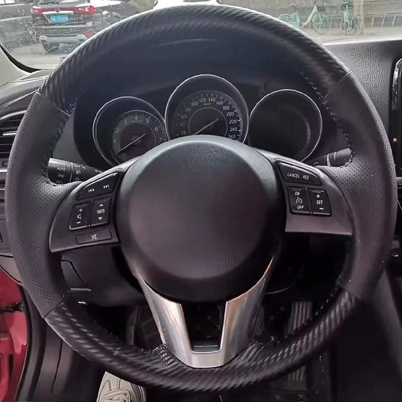 

CX5 Atenza 2014 Новый Mazda 3 CX-3 2016 Кожаный чехол на руль из углеродного волокна, сшитый вручную автомобильные аксессуары для Mazda CX-5